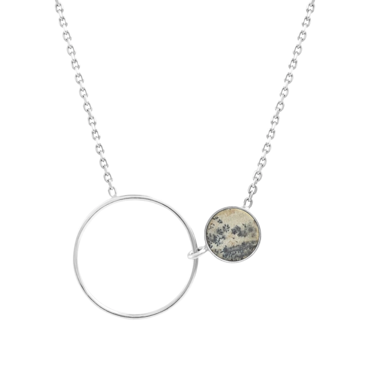 Silver necklace dendrite landscape stone