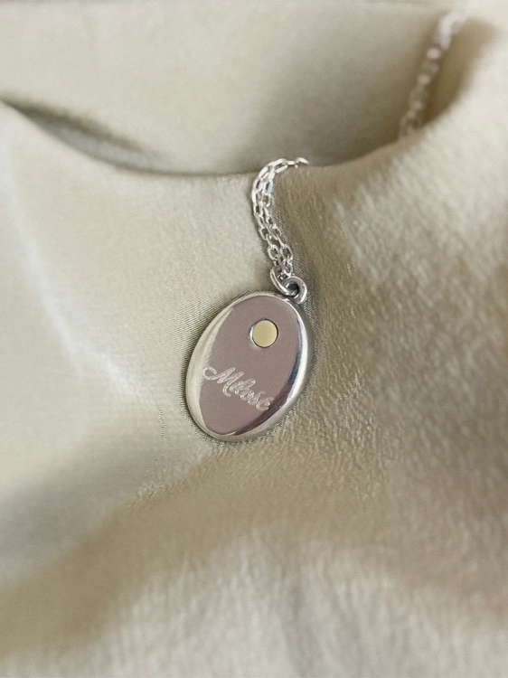 Personalised silver necklace with milky amber