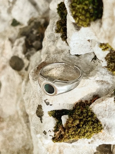 Silver signet ring with dark Polish nephrite
