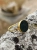 Gold-plated ring with Polish nephrite jade, close-up detail