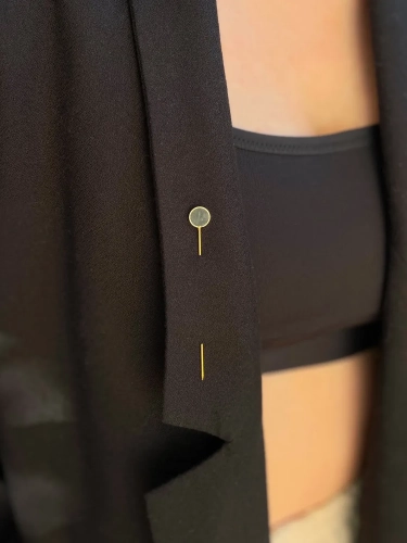 Minimalist gold pin with green stone for blazer or coat
