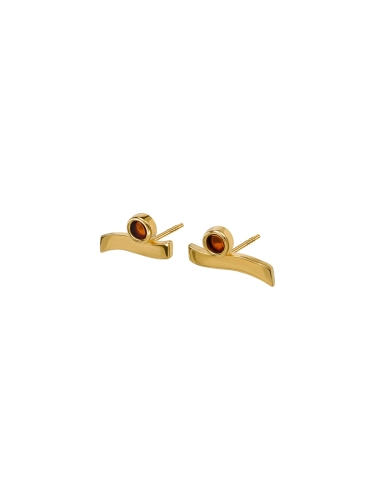 Gold-plated wave earrings with natural Baltic amber in a sculptural form