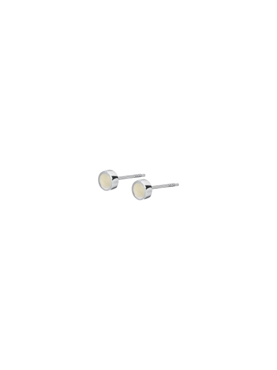 Tiny sterling silver stud earrings with milky Baltic amber