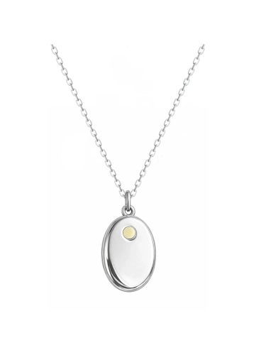 Silver engraved necklace with white Baltic amber oval pendant