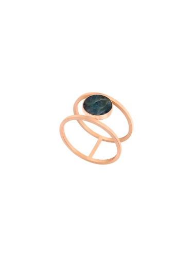 Double band gold ring with natural Polish nephrite stone in sterling silver