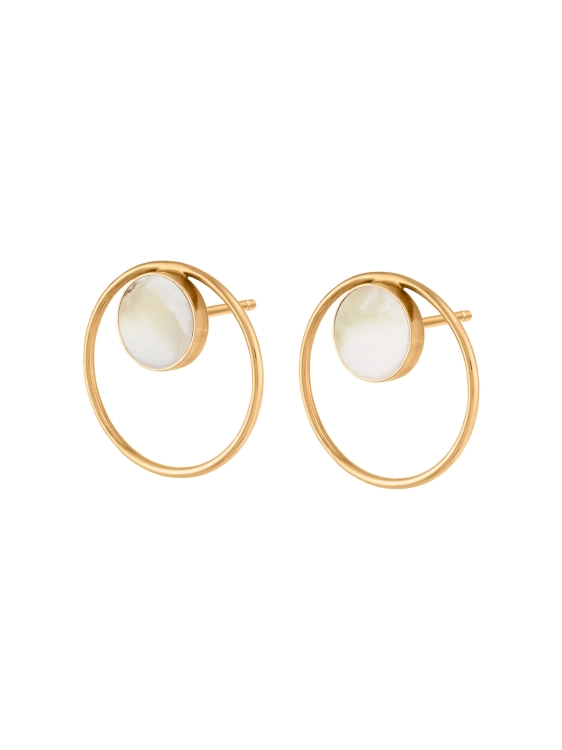 Minimalist white opal earrings with geometric circle detail