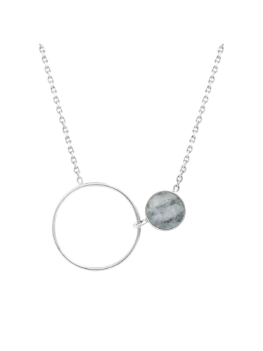 Sterling silver circle necklace with grey marble stone
