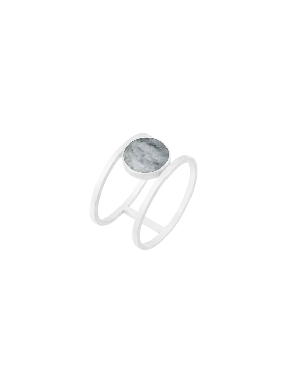 Architectural dual band silver ring with gray dolomite Picasso stone