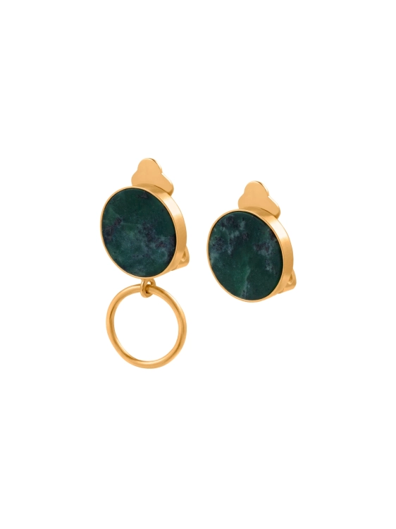 Asymmetrical clip-on earrings with nephrite jade
