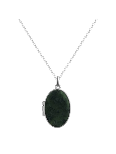 Sterling silver locket necklace with green nephrite stone