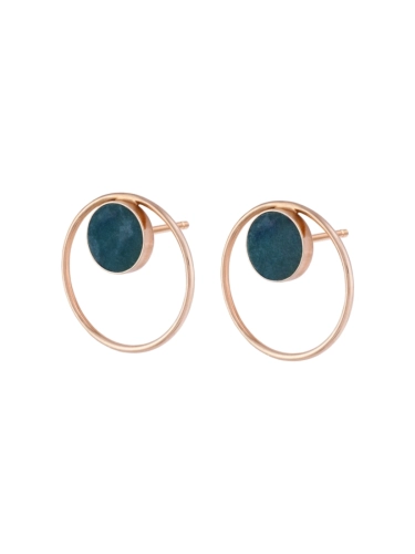 14k solid gold circle earrings with natural green nephrite stone