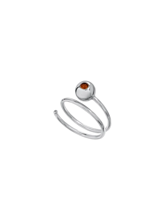 Sterling silver spiral ring with Baltic amber inlay
