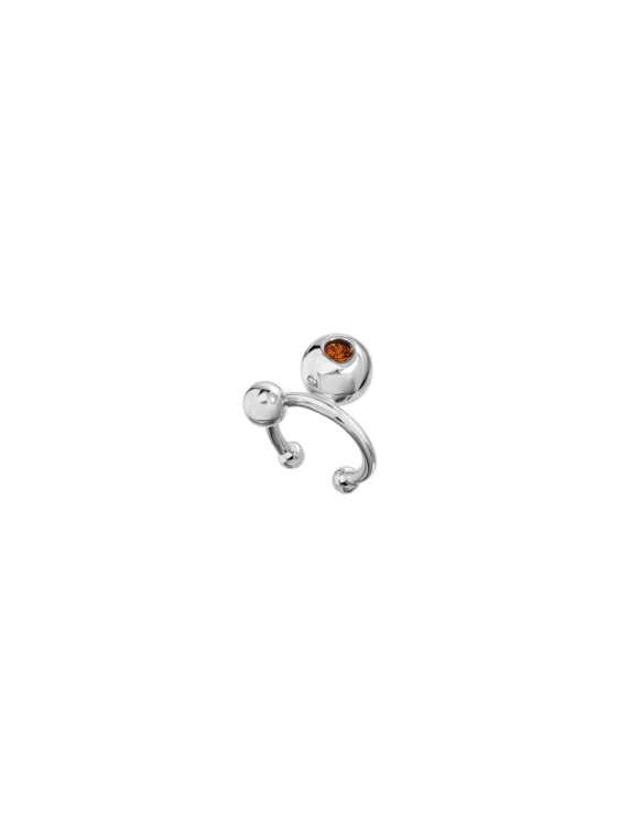Sterling silver ear cuff with polished spheres and Baltic amber detail