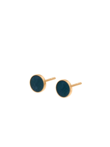Gold stud earrings with natural green nephrite stone