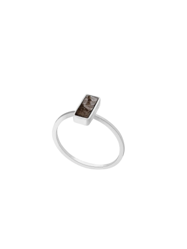 Silver ring with natural iron meteorite