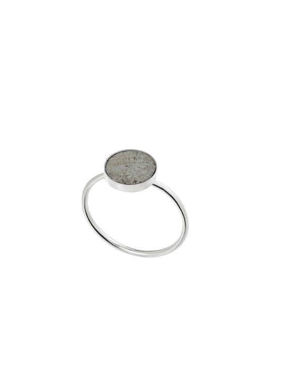 Sterling silver ring with authentic meteorite from Morasko, minimalist round setting