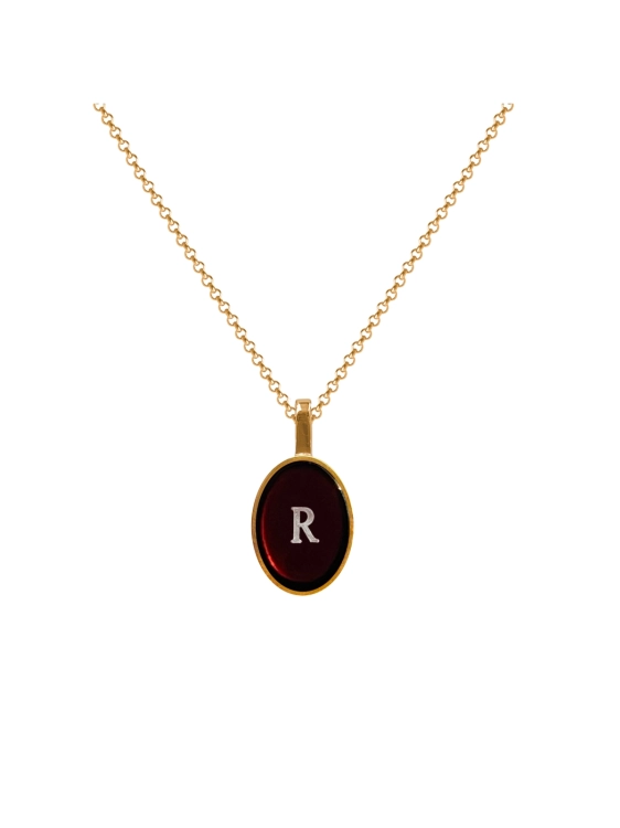 Gold-plated amber necklace with letter R