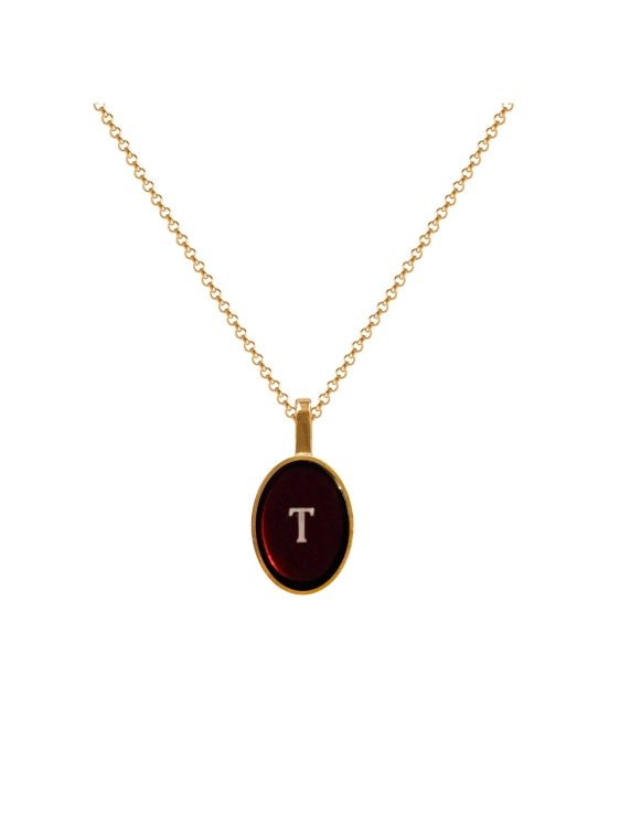 Gold-plated amber necklace with letter T