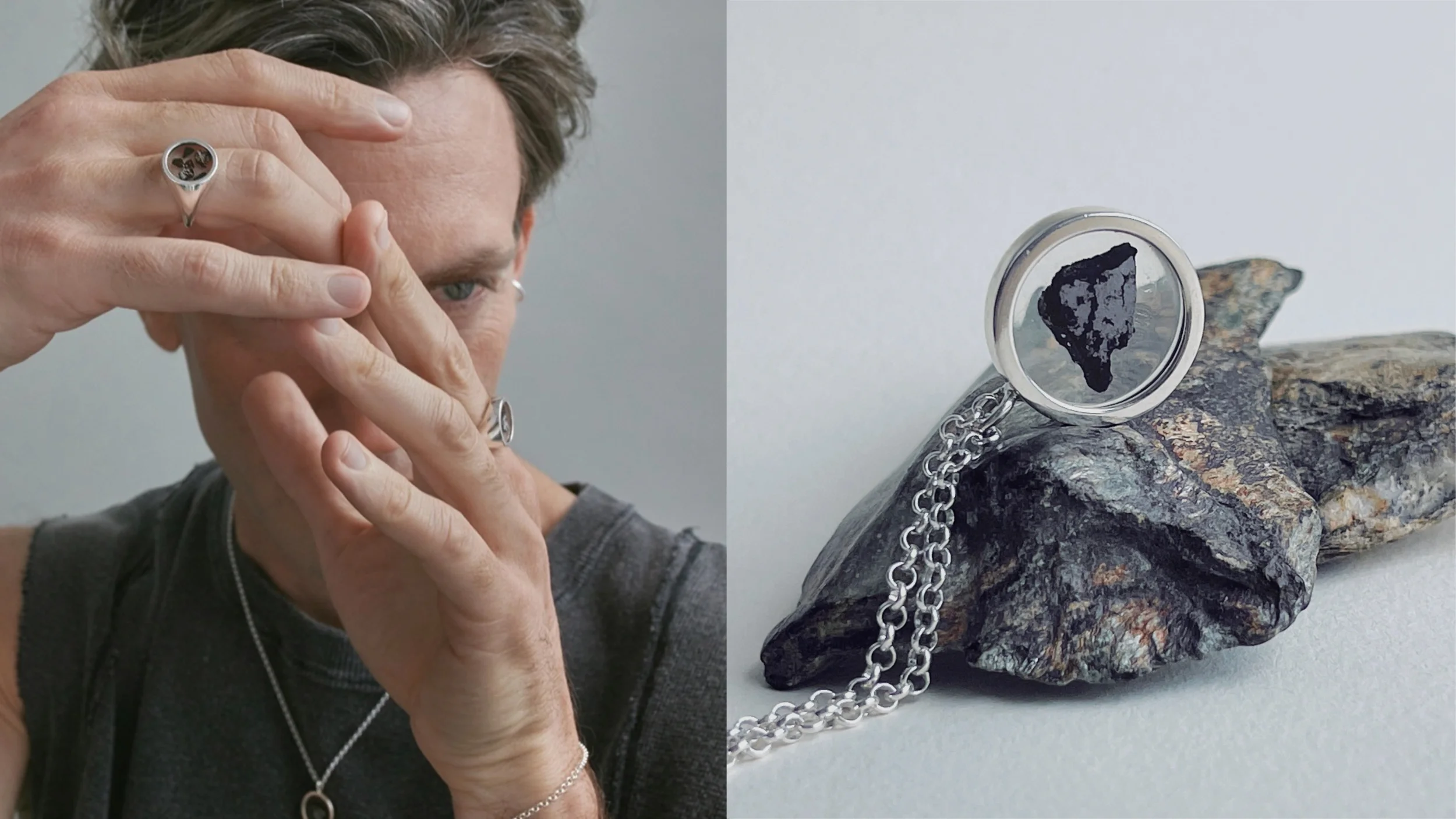 Men’s jewellery with meteorites