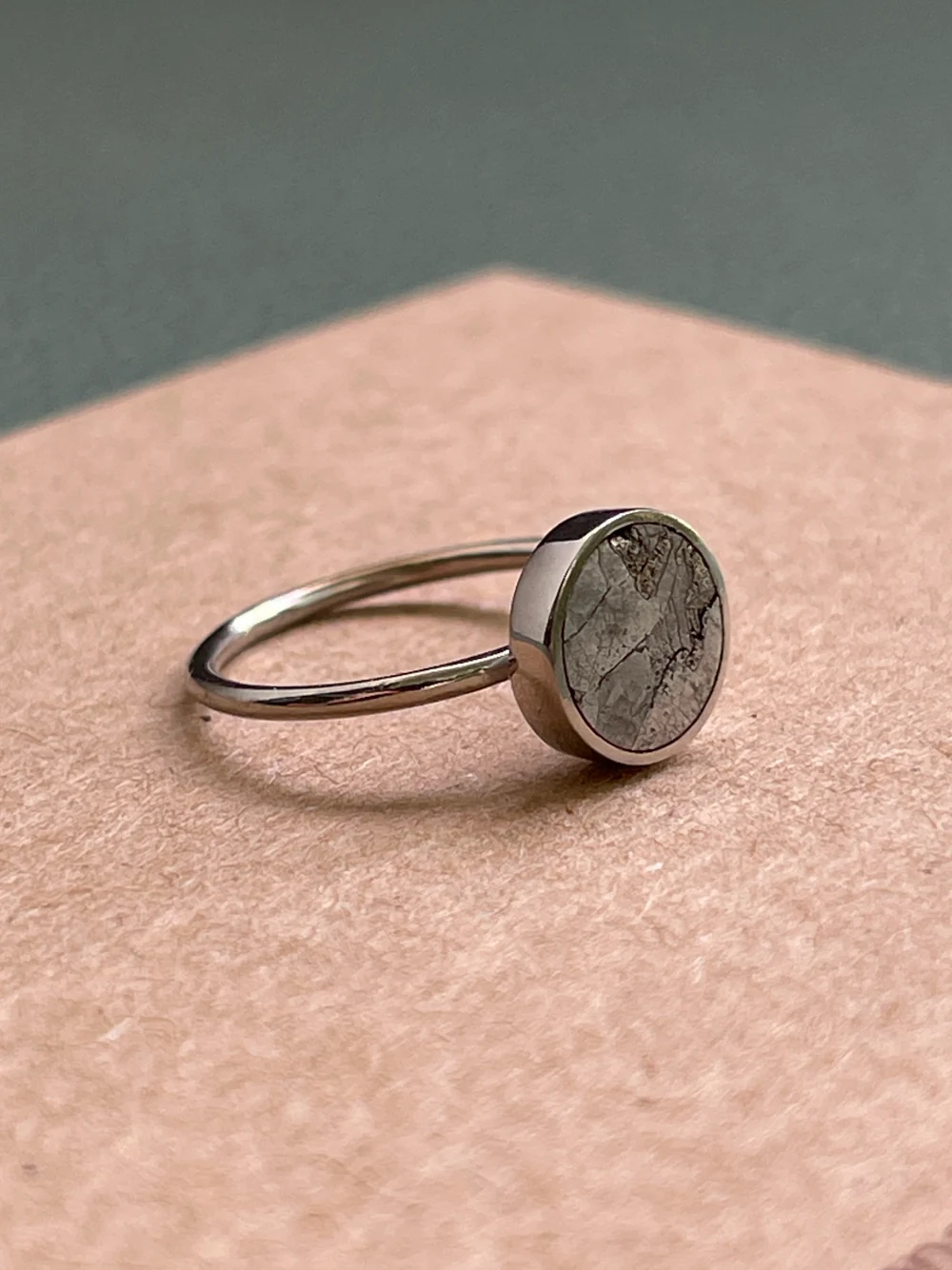 Handmade sterling silver meteorite engagement ring from Poland by Kamena